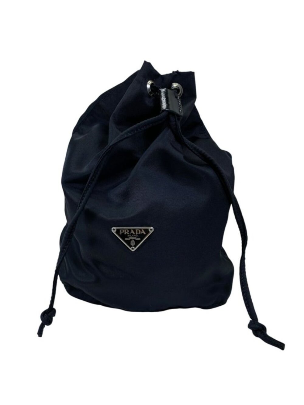 Prada Drawstring Pouch Triangle Logo Nylon Black